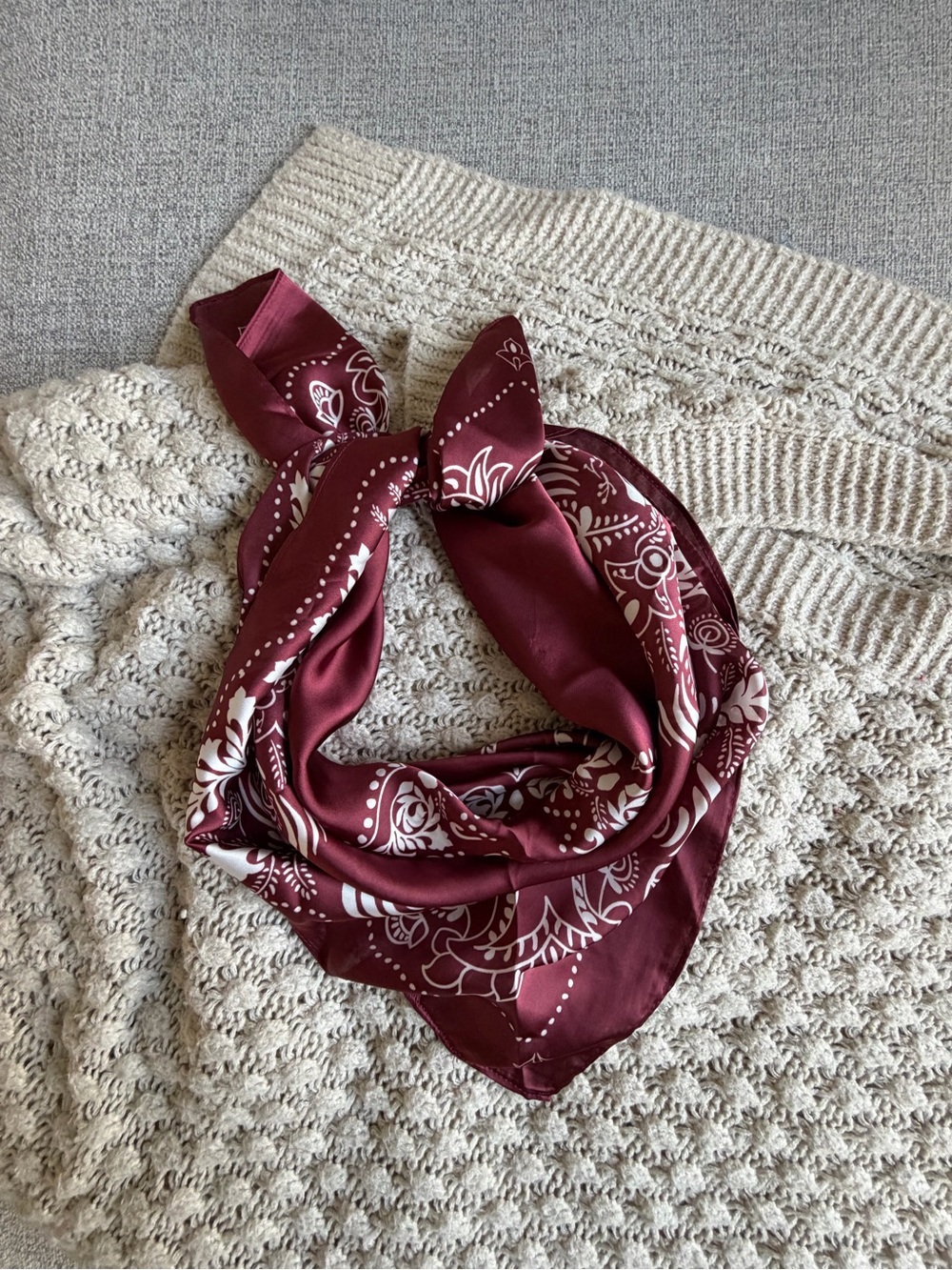 a new day Maroon Bandana Scarf with White Paisley Print
